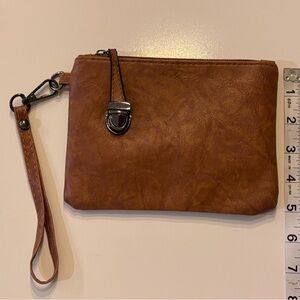 Brown Leather Wristlet Clutch